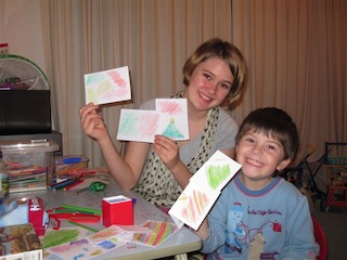 Holly and Adam making Christmas cards